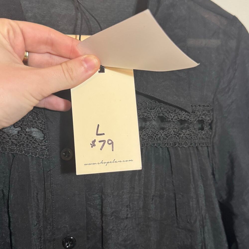 NWT Women's Size L Black Elan Eyelet Lace Bell Sleeve Button Down Cover Up Dress - Picture 7 of 9